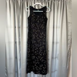 Vintage 90s My Michelle long/midi navy blue embroidered detail satin dress 🖤